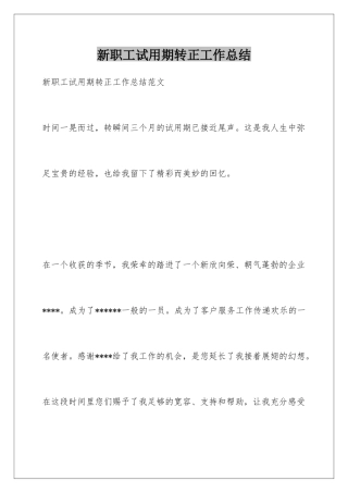 新职工试用期转正工作总结