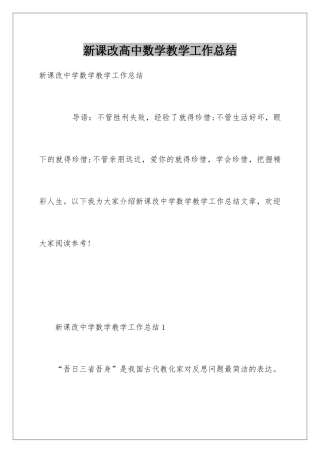 新课改高中数学教学工作总结