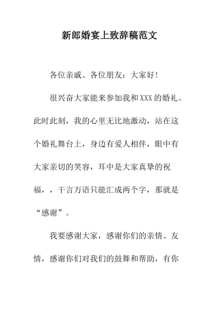 新郎婚宴上致辞稿范文--精编范文