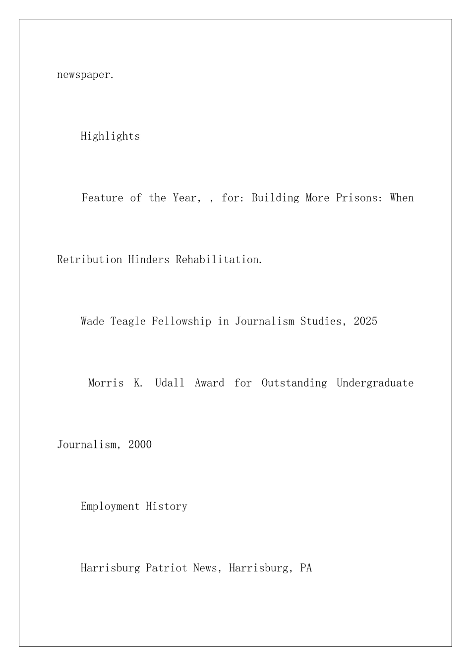 新闻编辑英文简历_第2页