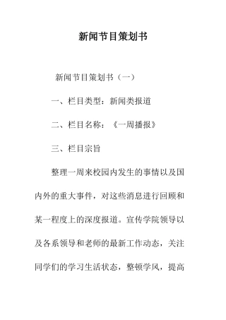 新闻节目策划书--精编范文