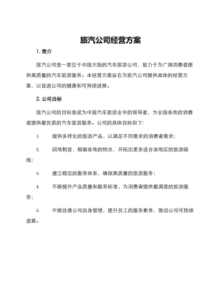 旅汽公司经营方案