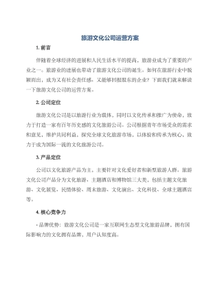 旅游文化公司运营方案