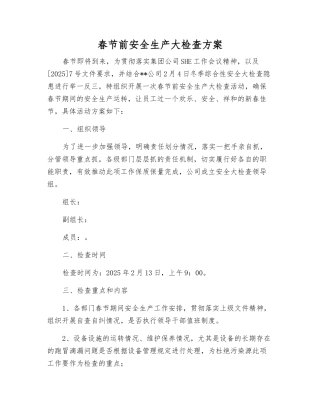 春节前安全生产大检查方案