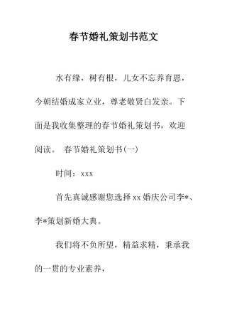 春节婚礼策划书范文--精编范文