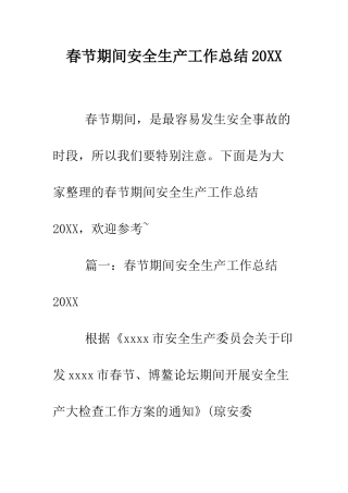 春节期间安全生产工作总结2025--精编范文