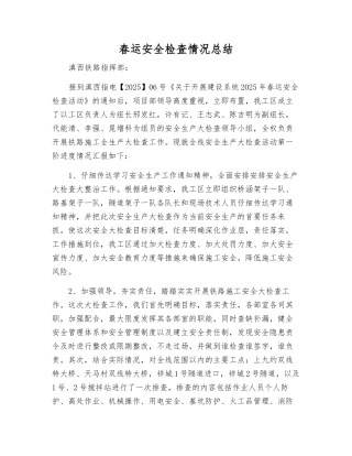 春运安全检查情况总结
