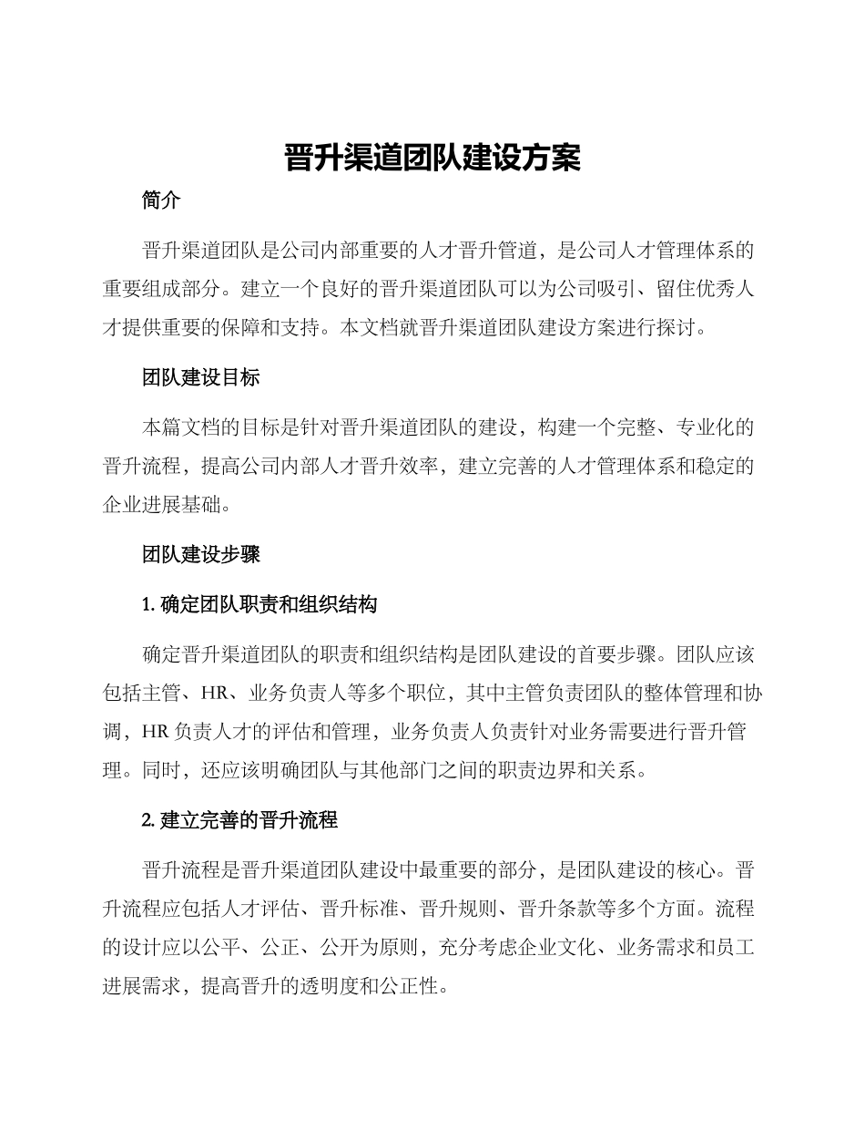 晋升渠道团队建设方案_第1页