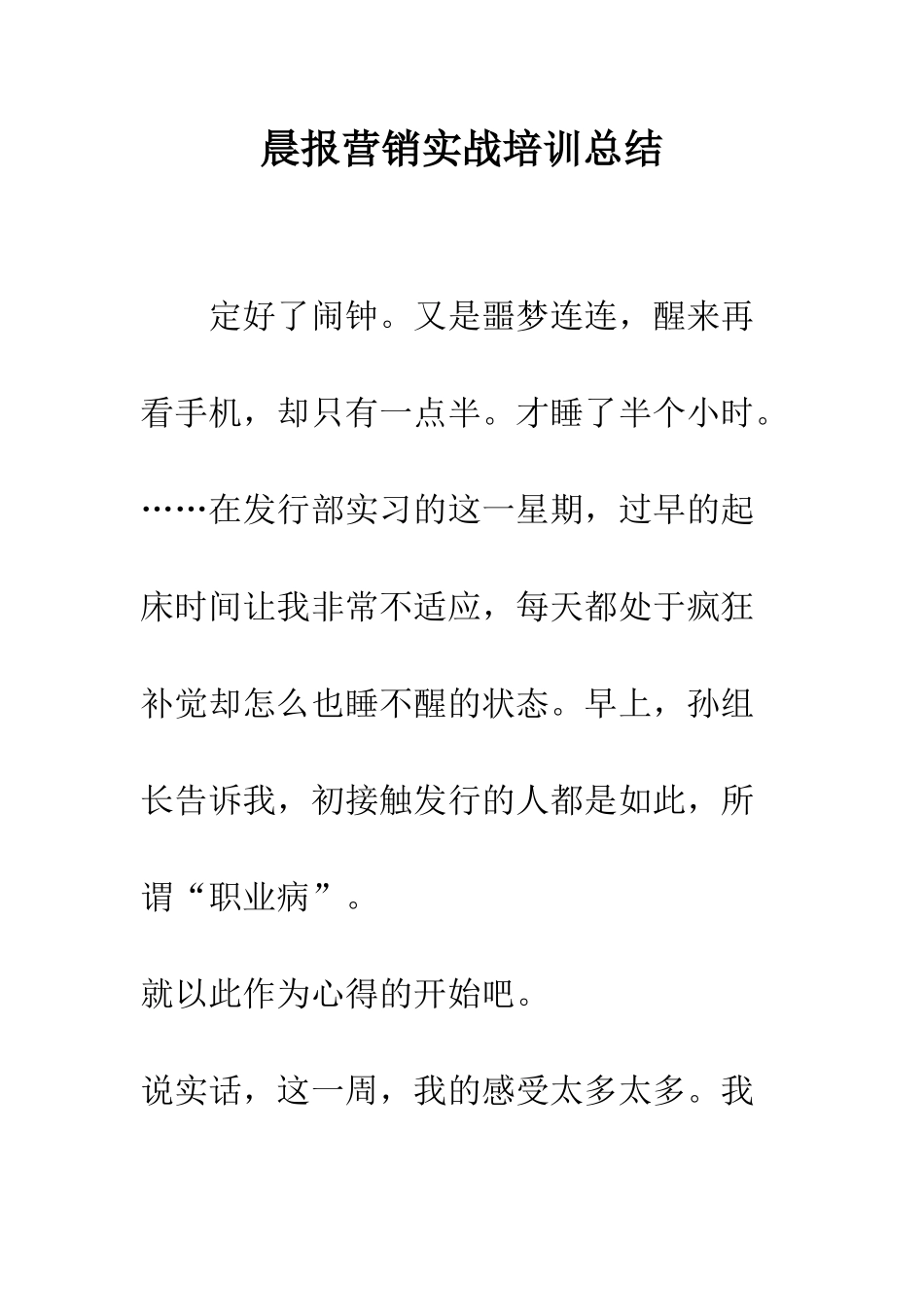 晨报营销实战培训总结--精编范文_第1页