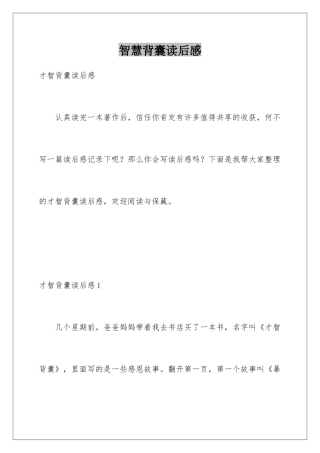智慧背囊读后感