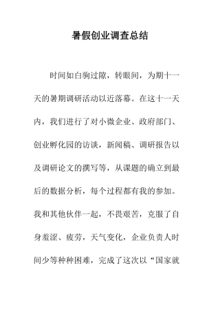 暑假创业调查总结--精编范文