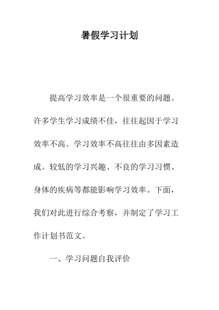 暑假学习计划--精编范文