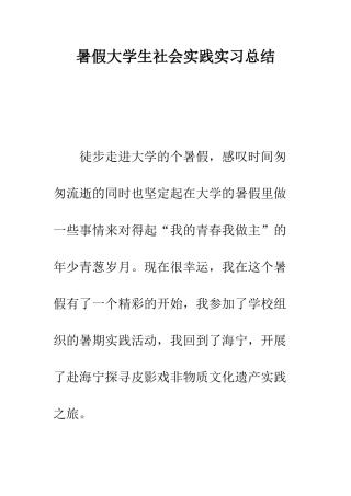暑假大学生社会实践实习总结--精编范文