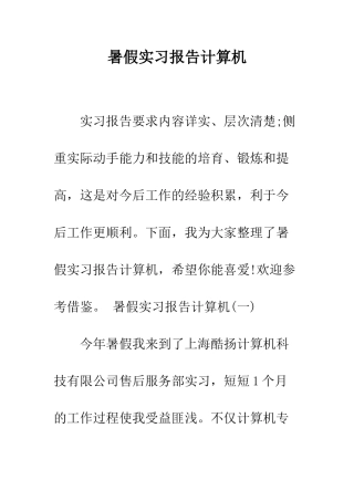 暑假实习报告计算机--精编范文