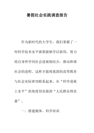 暑假社会实践调查报告--精编范文