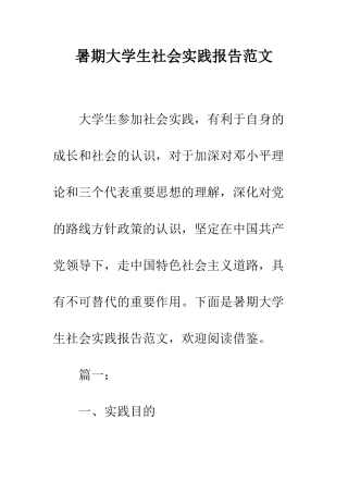 暑期大学生社会实践报告范文--精编范文