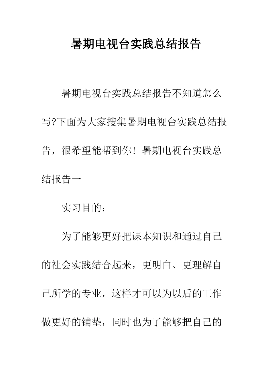 暑期电视台实践总结报告--精编范文_第1页