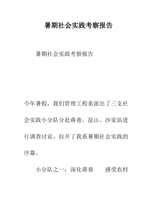 暑期社会实践考察报告--精编范文