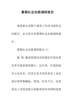 暑期社会实践调研报告--精编范文