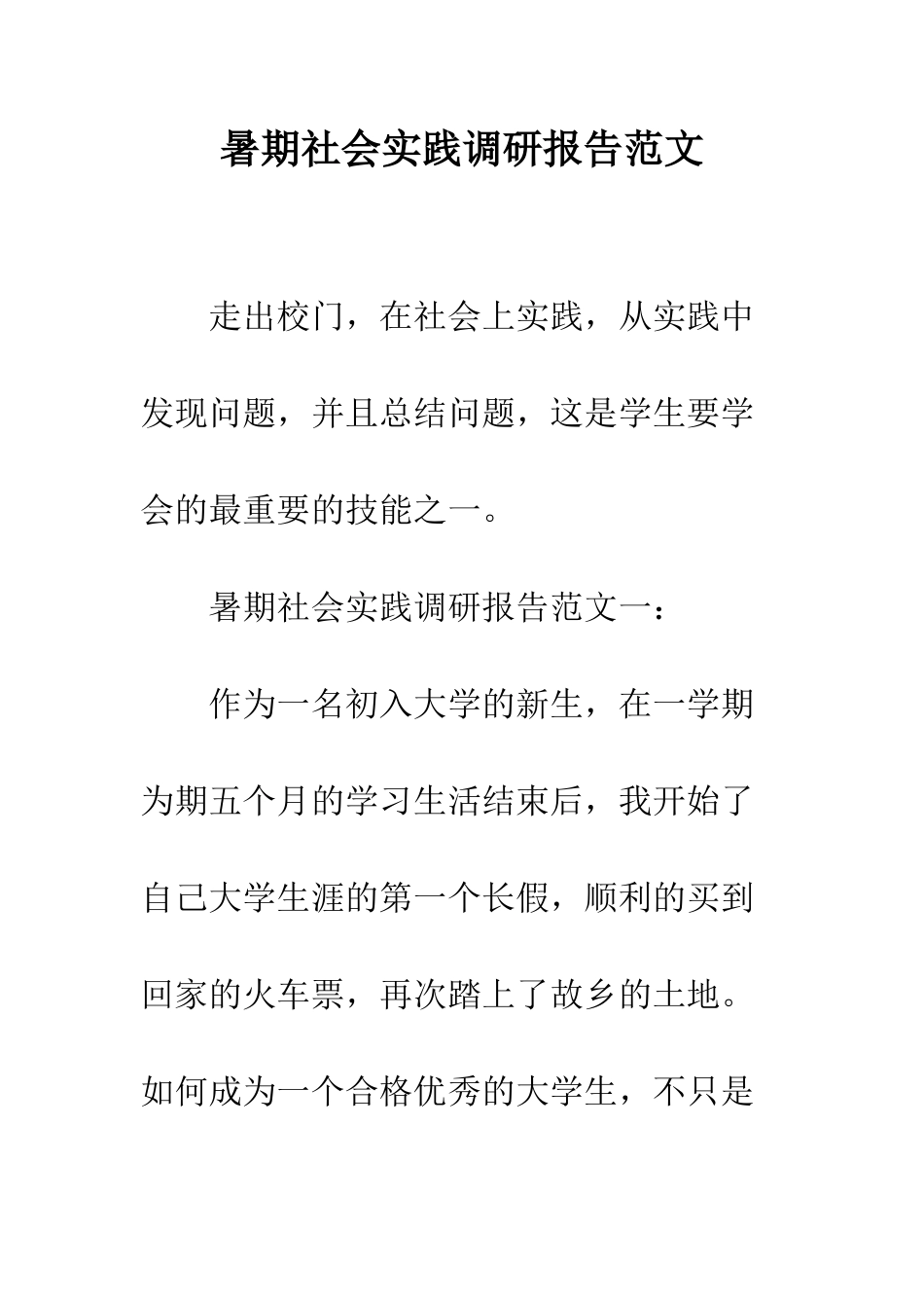 暑期社会实践调研报告范文--精编范文_第1页