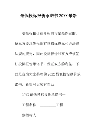 最低投标报价承诺书2025最新--精选范文