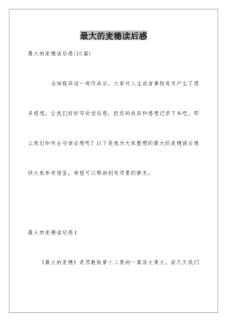 最大的麦穗读后感