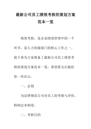 最新公司员工绩效考核的策划方案范本一览--精选范文