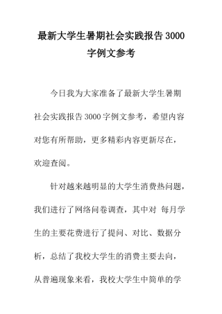 最新大学生暑期社会实践报告3000字例文参考--精选范文