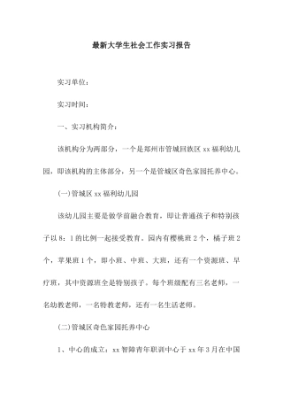 最新大学生社会工作实习报告
