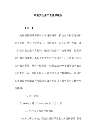 最新安全生产责任书模板