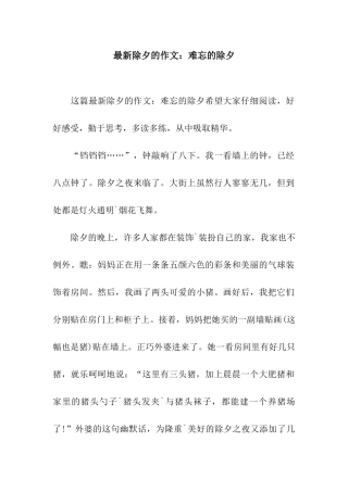 最新除夕的作文难忘的除夕-1