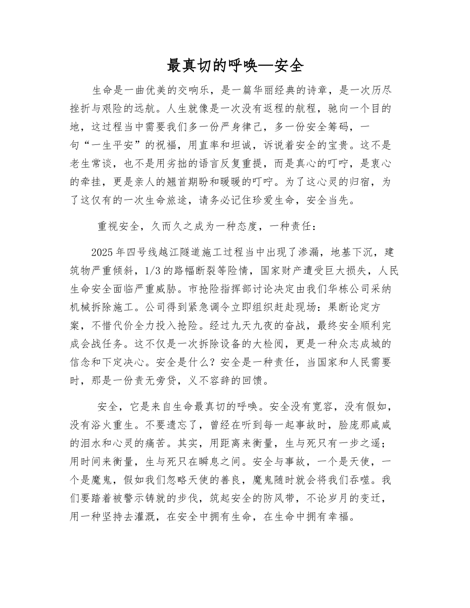 最真切的呼唤—安全_第1页