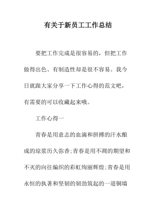 有关于新员工工作总结--精编范文