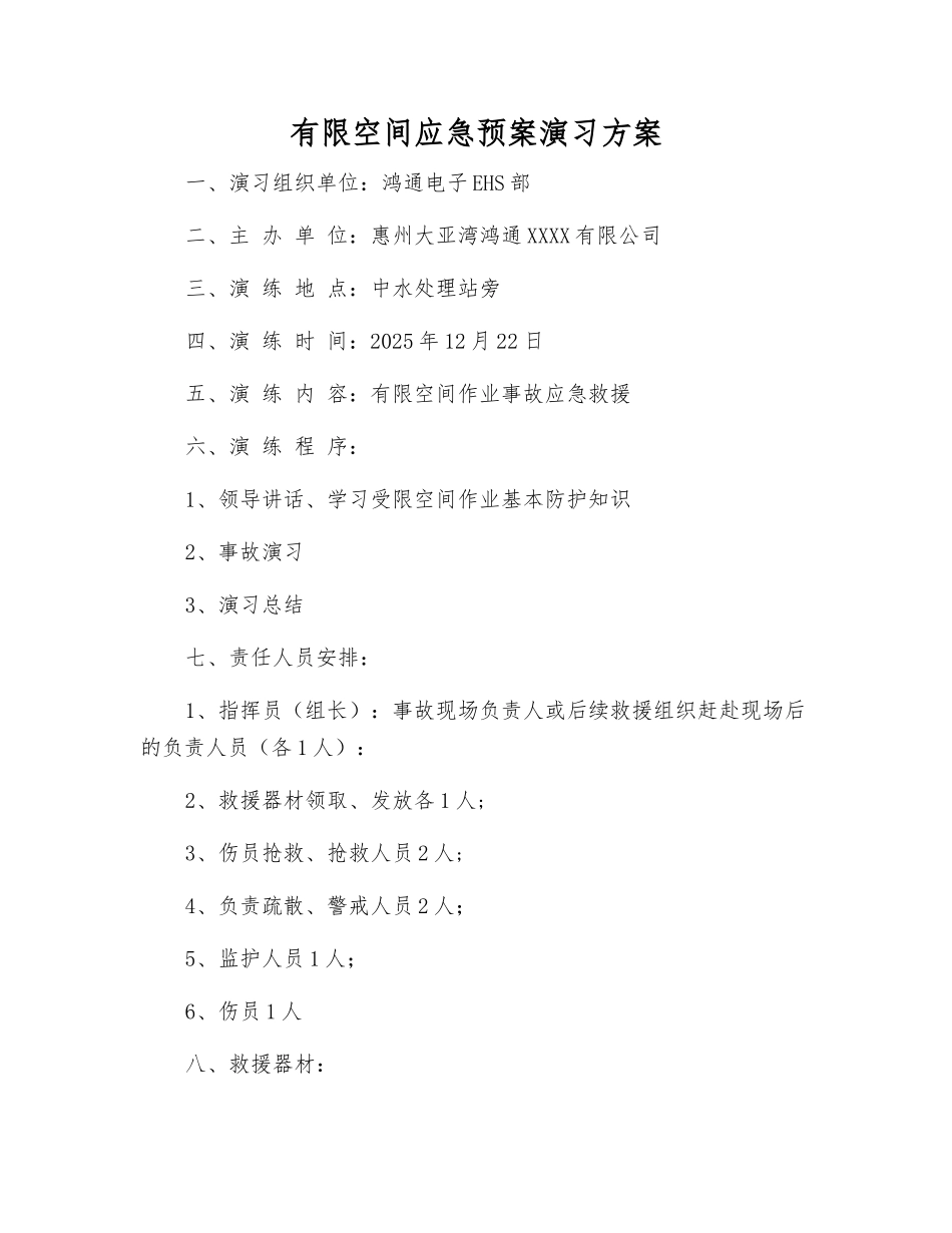 有限空间应急预案演练方案_第1页