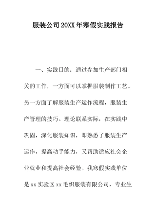 服装公司2025年寒假实践报告--精编范文