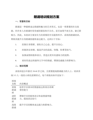 朗诵培训规划方案