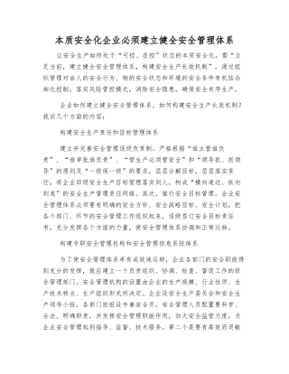 本质安全化企业必须建立健全安全管理体系