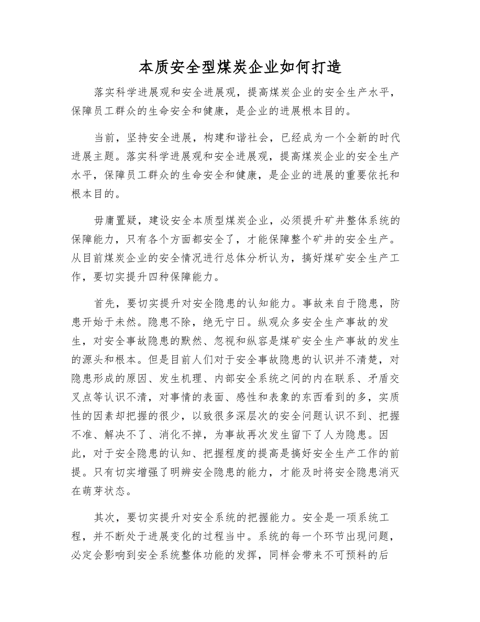 本质安全型煤炭企业如何打造_第1页