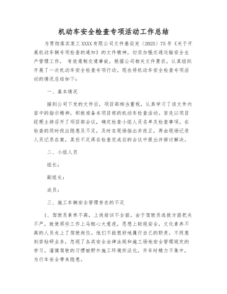 机动车安全检查专项活动工作总结