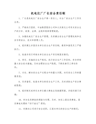 机电仪厂厂长安全责任制