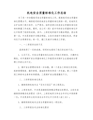机电安全质量标准化工作总结