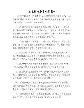机电科安全生产承诺书
