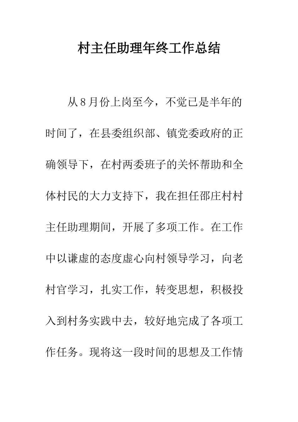 村主任助理年终工作总结--精编范文_第1页