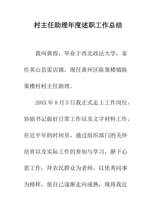 村主任助理年度述职工作总结--精编范文
