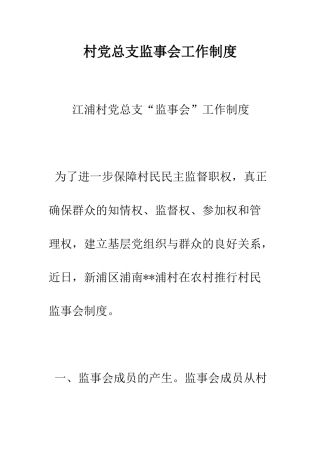 村党总支监事会工作制度--精编范文