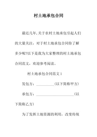 村土地承包合同--精编范文