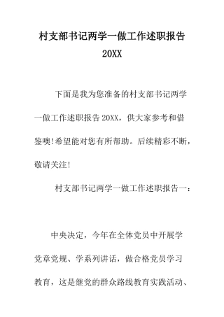 村支部书记两学一做工作述职报告2025--精编范文