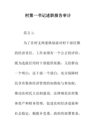村第一书记述职报告审计--精编范文