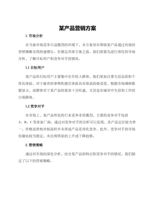 某产品营销方案
