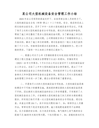 某公司大型机械设备安全管理工作小结
